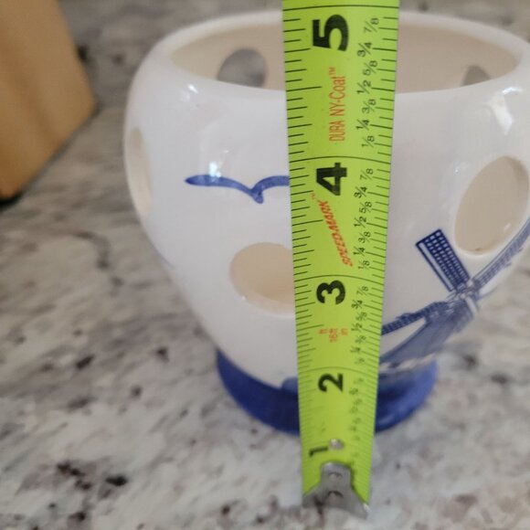 Set Of 2 Ceramic Dutch Delft Windmill Candle Holders Cutouts Blue & White - Picture 12 of 13